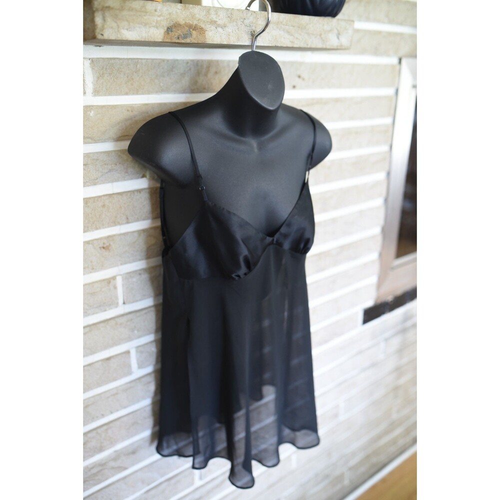 Victoria's Secret babydoll chemise cami black sheer satin chiffon XS Lingerie